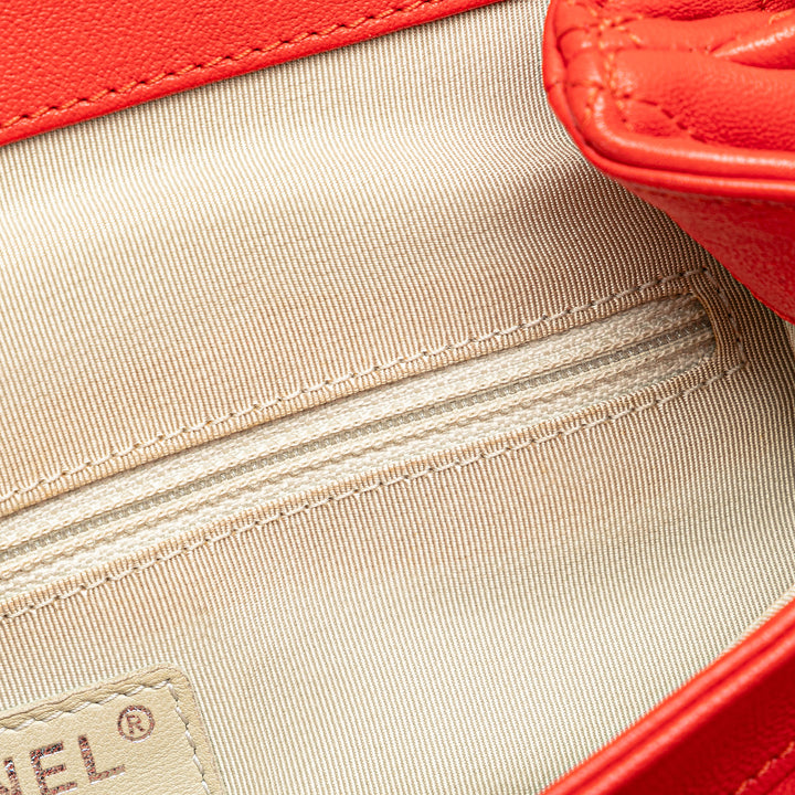 Large Quilted Lambskin Chain Around Flap Red - Gaby Paris