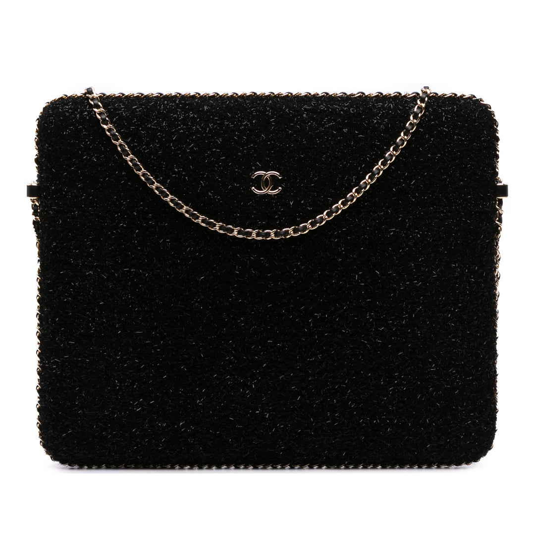 Tweed Chain Around Tablet Holder Black - Gaby Paris