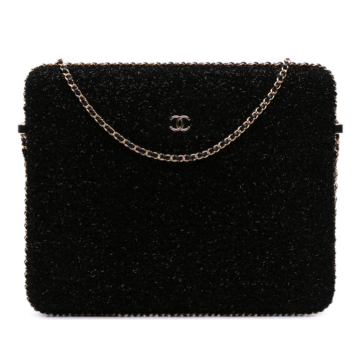 Tweed Chain Around Tablet Holder Black - Gaby Paris