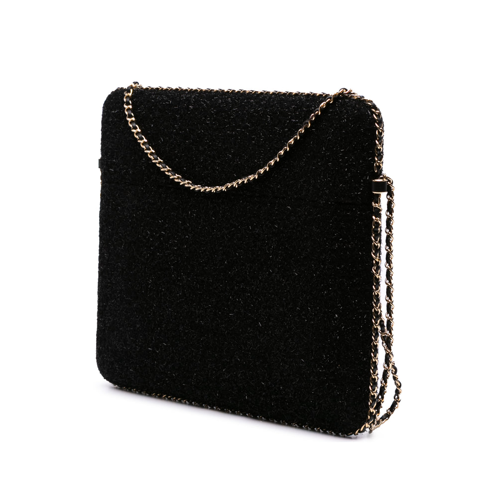Tweed Chain Around Tablet Holder Black - Gaby Paris