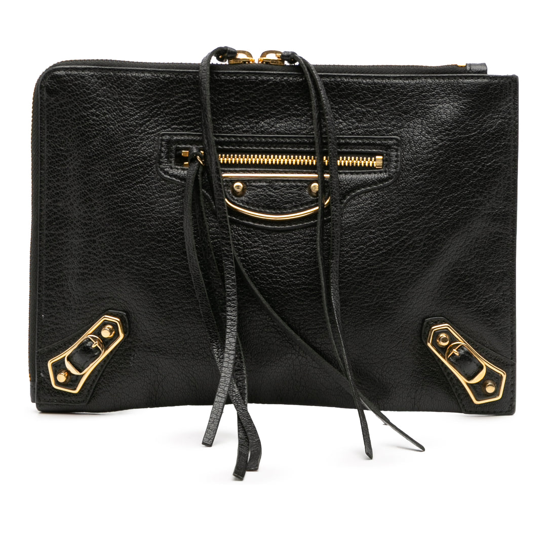 Chevre Motocross Metallic Edge Clutch Black - Gaby Paris