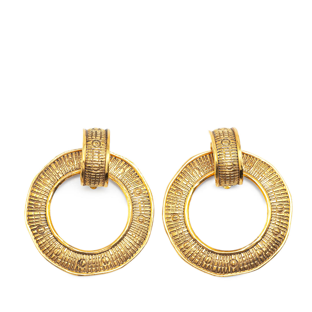 Gold Plated Round Drop Clip on Earrings Gold - Gaby Paris