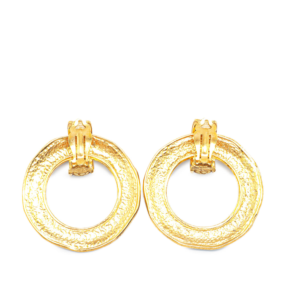 Gold Plated Round Drop Clip on Earrings Gold - Gaby Paris