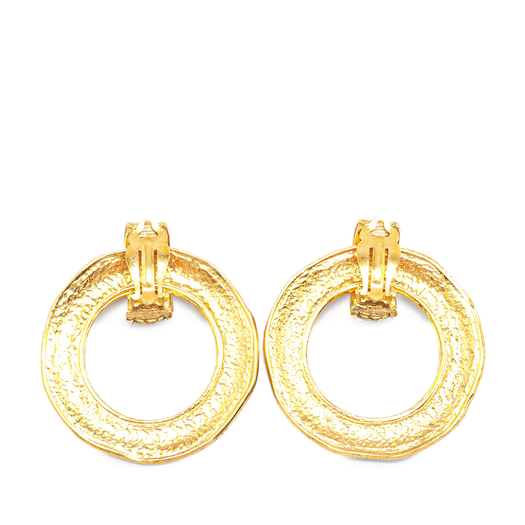 Gold Plated Round Drop Clip on Earrings Gold - Gaby Paris