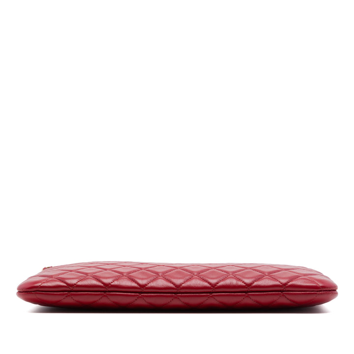 Matelassé Chaîne Boy O Étui Pochette Moyen Cuir d'agneau Rouge