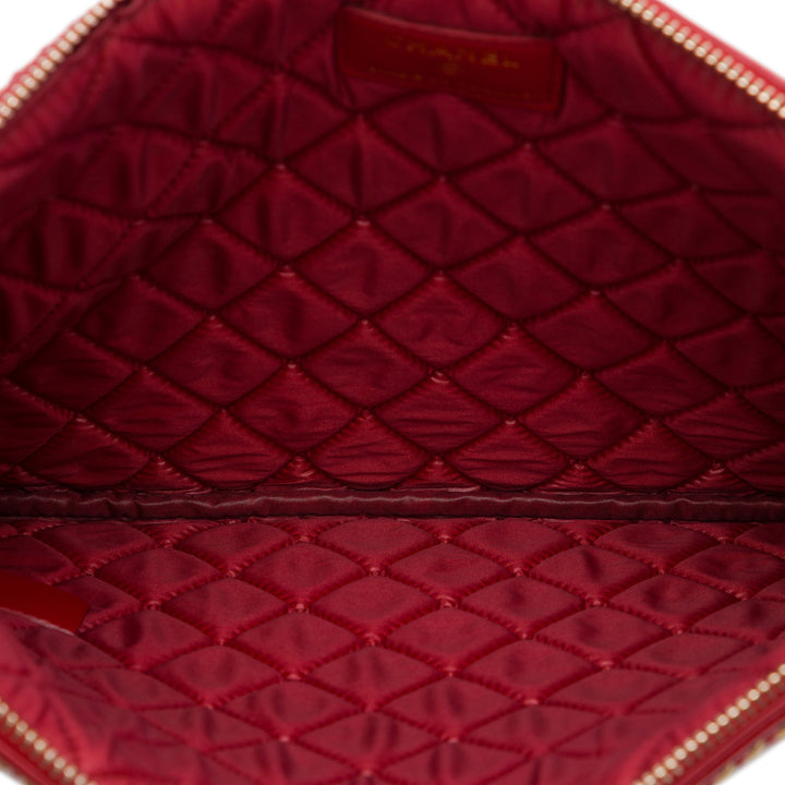 Matelassé Chaîne Boy O Étui Pochette Moyen Cuir d'agneau Rouge