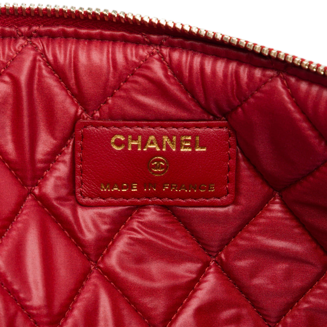 Matelassé Chaîne Boy O Étui Pochette Moyen Cuir d'agneau Rouge