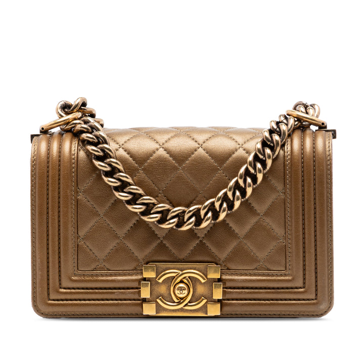 Chanel Small Matelassé Metallic Cuir d’agneau Boy à rabat