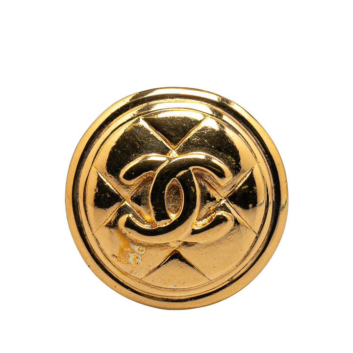 Gold Plated CC Quilted Round Brooch Gold - Gaby Paris