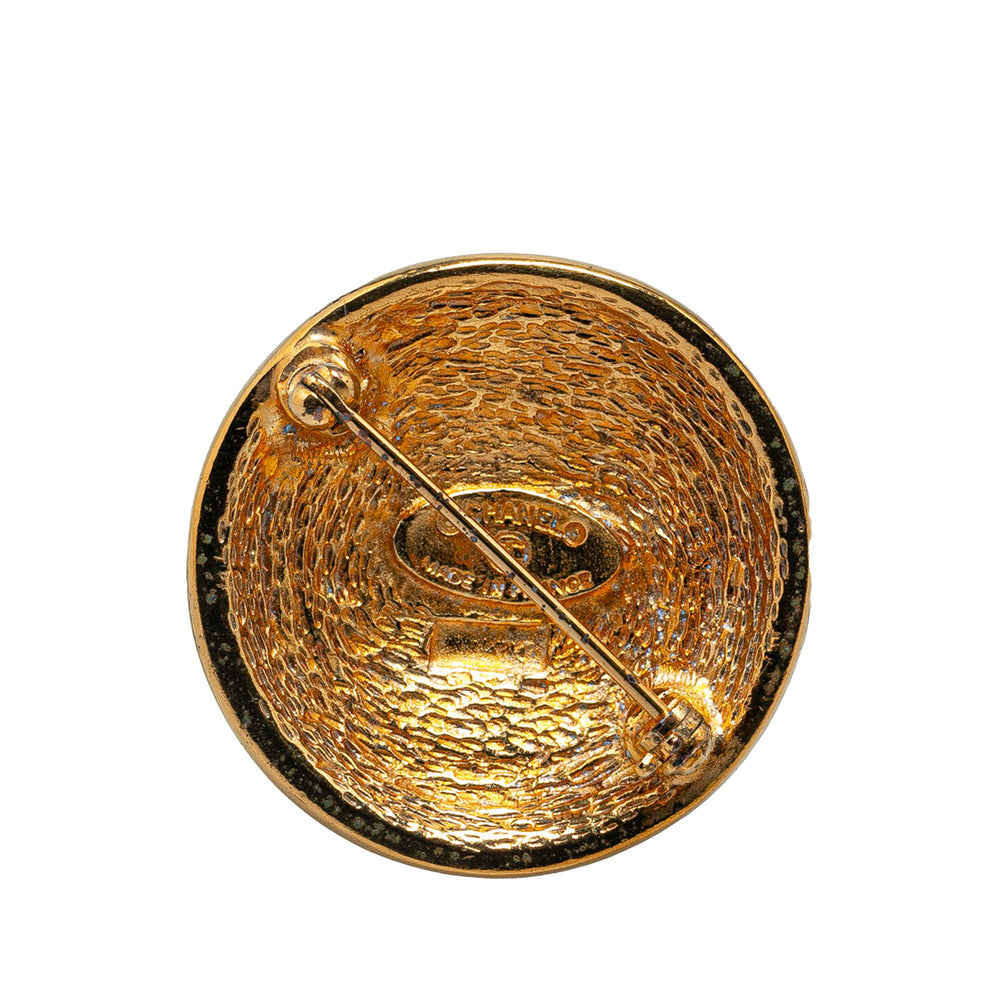 Gold Plated CC Quilted Round Brooch Gold - Gaby Paris