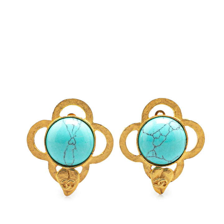 Gold Plated Gripoix Clover Clip On Earrings Gold - Gaby Paris