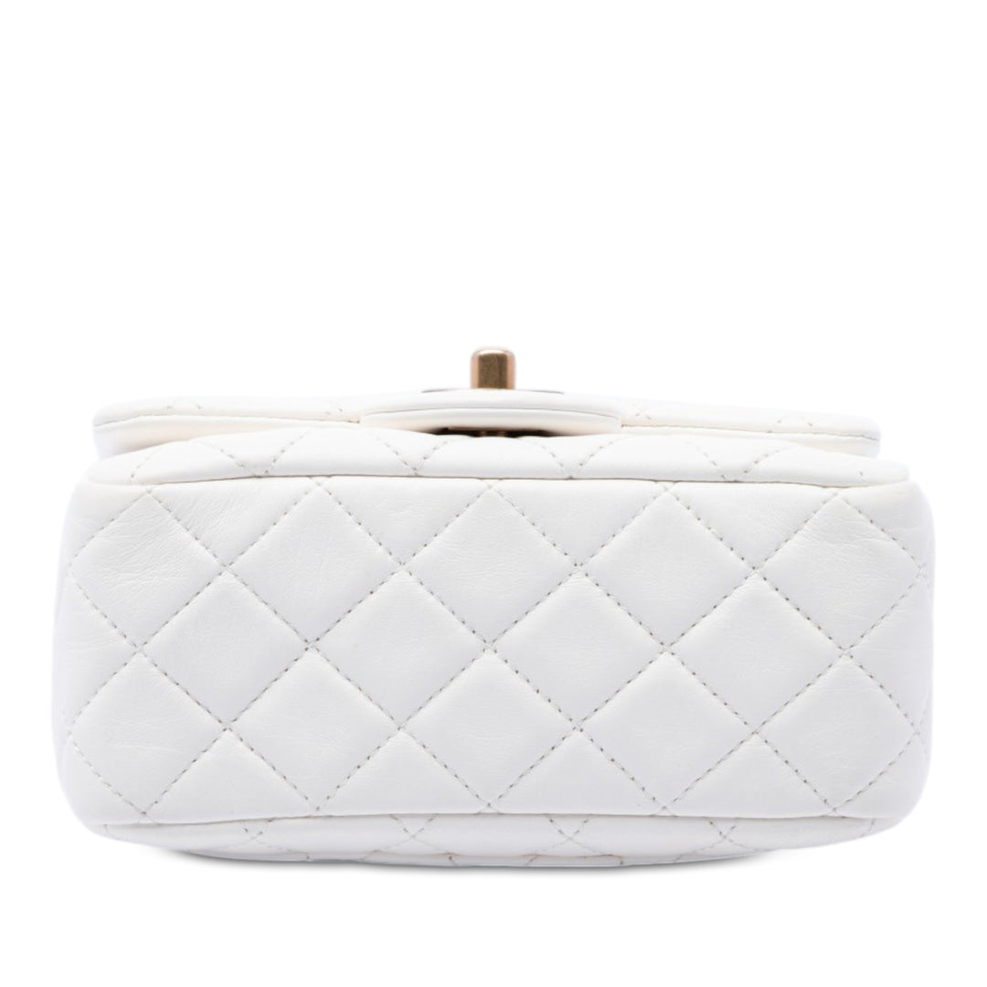 Classic Carré Perle Crush Rabat simple Mini Cuir d'agneau Blanc