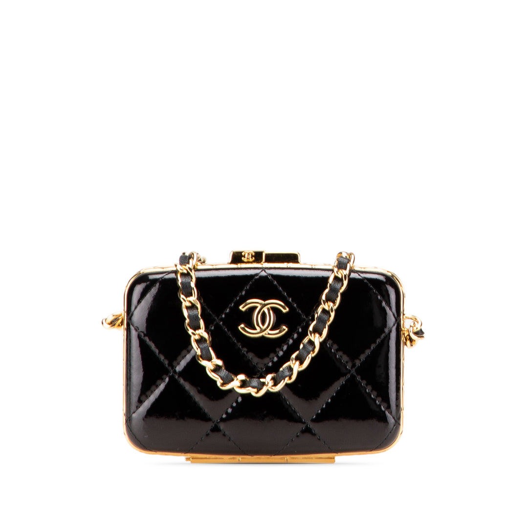 Small Glazed Goatskin Box With Chain Black - Gaby Paris