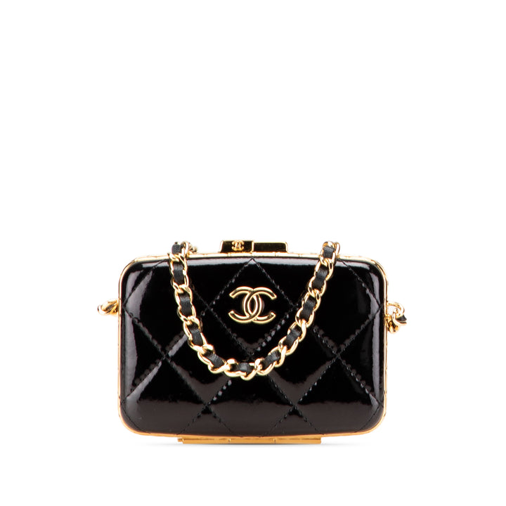 Small Glazed Goatskin Box With Chain Black - Gaby Paris
