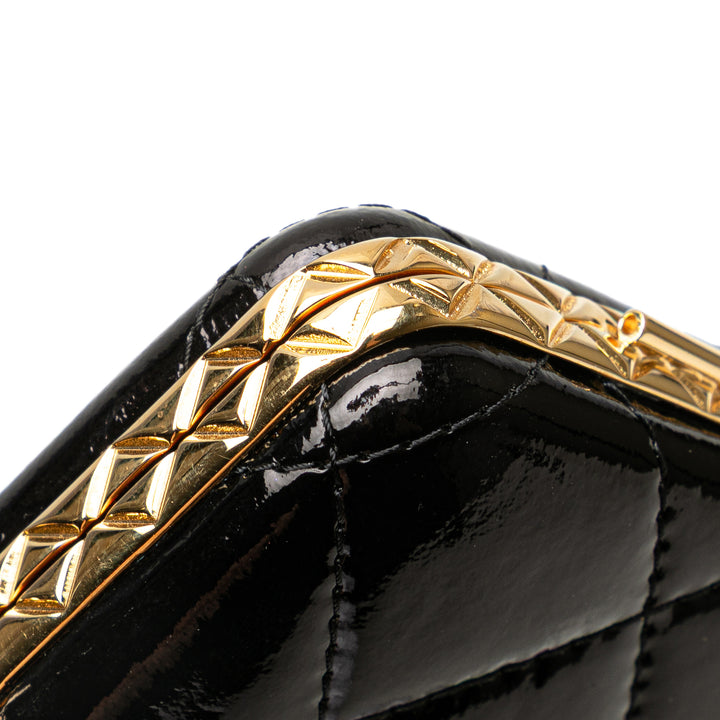 Small Glazed Goatskin Box With Chain Black - Gaby Paris