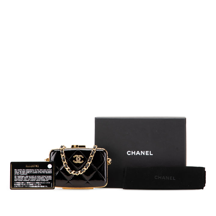 Small Glazed Goatskin Box With Chain Black - Gaby Paris
