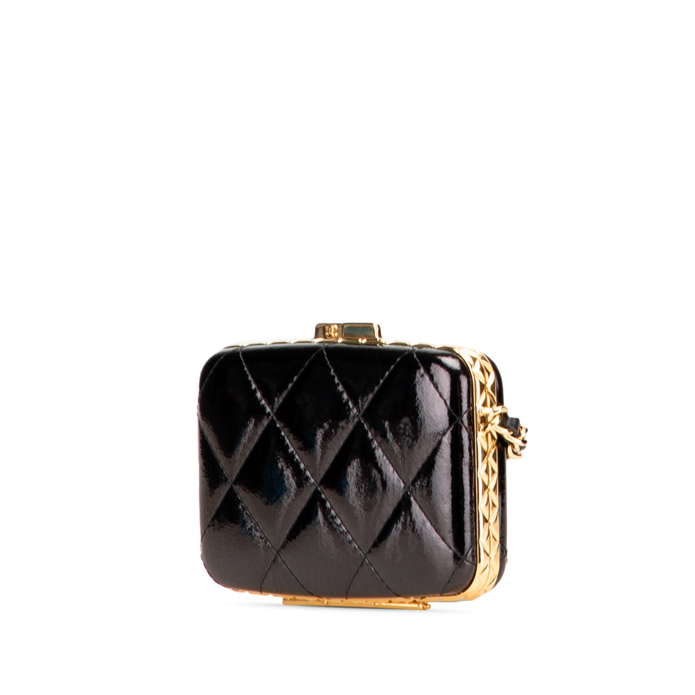 Small Glazed Goatskin Box With Chain Black - Gaby Paris