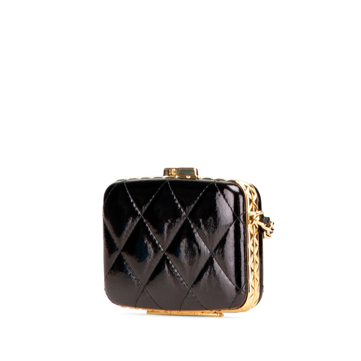 Small Glazed Goatskin Box With Chain Black - Gaby Paris