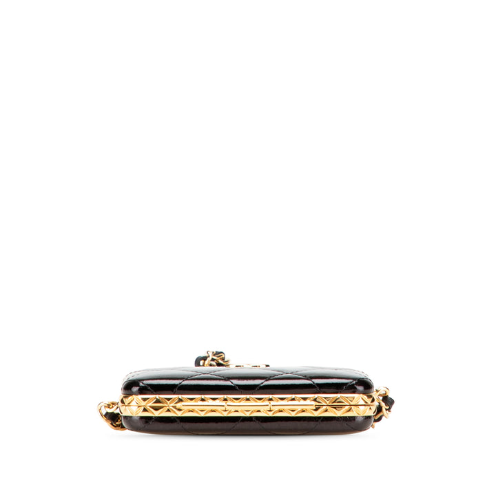 Small Glazed Goatskin Box With Chain Black - Gaby Paris