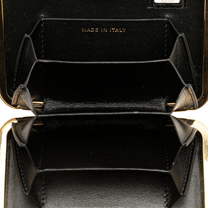 Small Glazed Goatskin Box With Chain Black - Gaby Paris