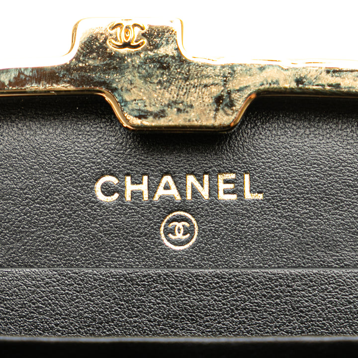 Small Glazed Goatskin Box With Chain Black - Gaby Paris
