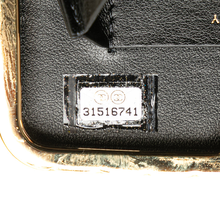 Small Glazed Goatskin Box With Chain Black - Gaby Paris