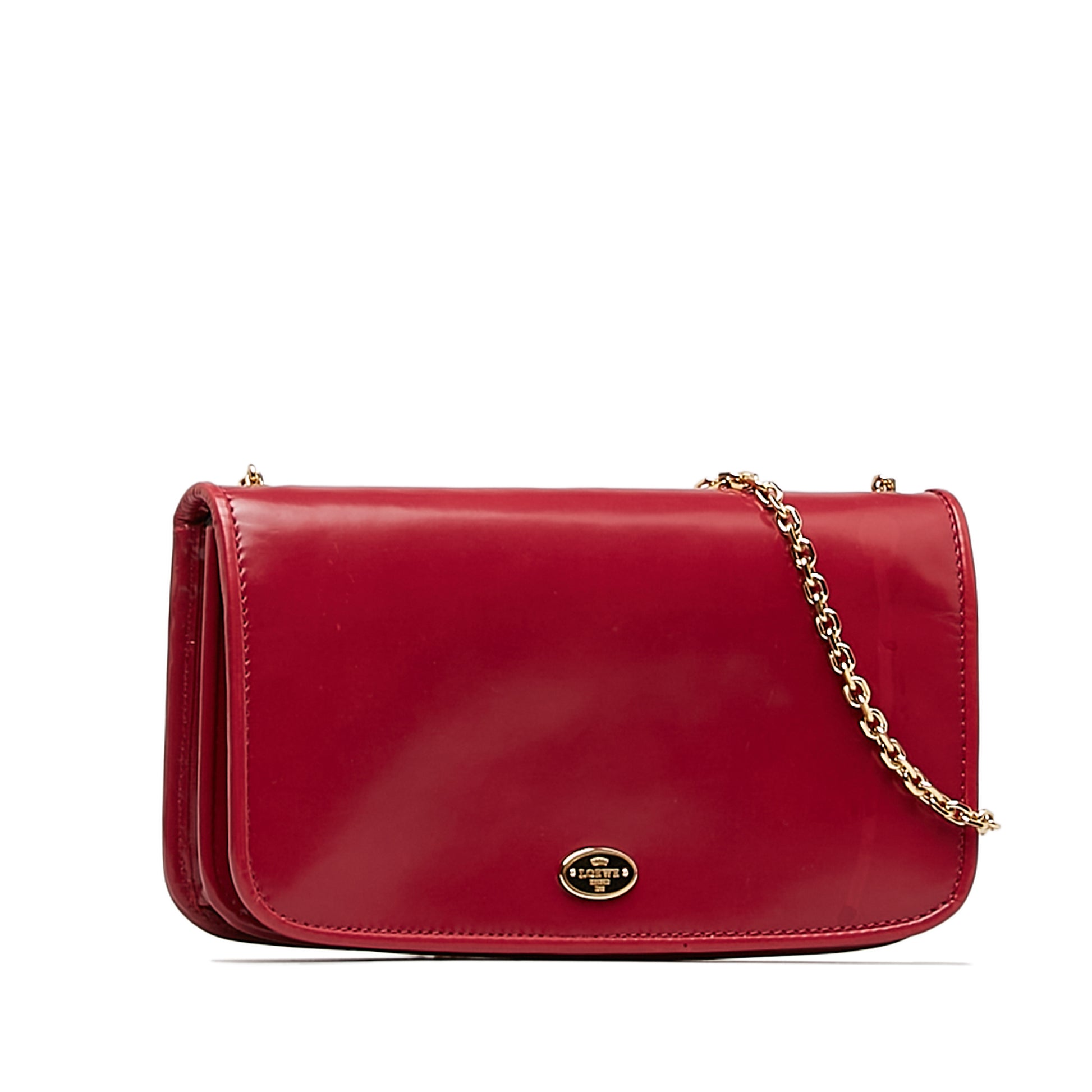 Patent Leather Chain Wallet Red - Gaby Paris