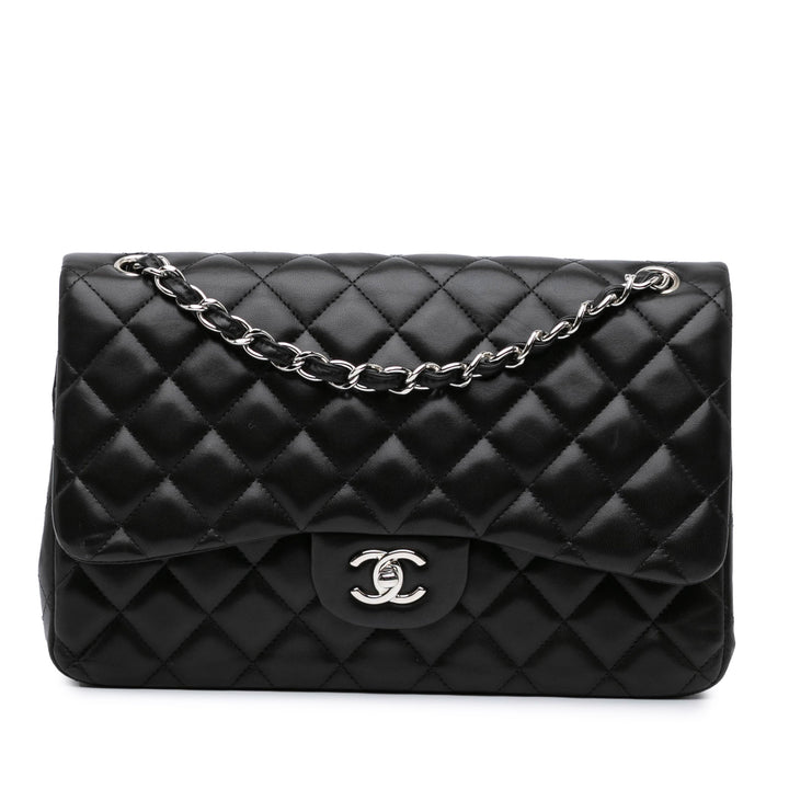 Jumbo Classic Lambskin Double Flap Black - Gaby Paris