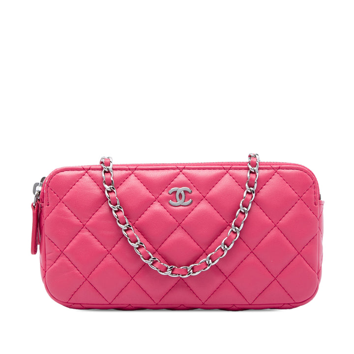 Chanel CC Matelassé Cuir d'agneau Double Zip Pochette avec chaîne