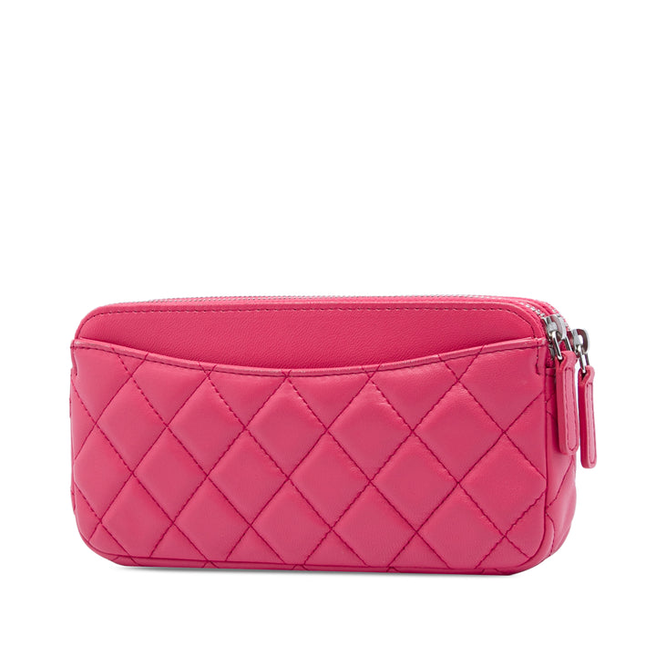 Chanel CC Matelassé Cuir d'agneau Double Zip Pochette avec chaîne