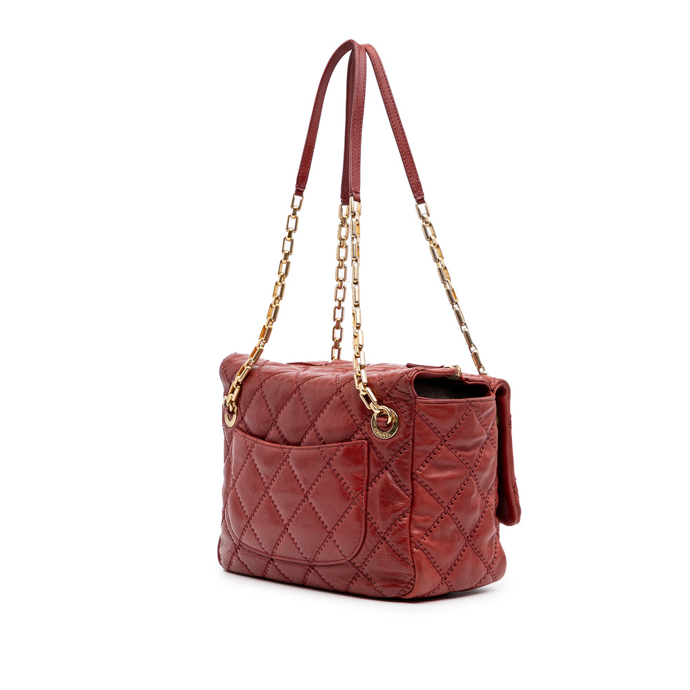 Quilted Calfskin Retro Chain Camera Flap Red - Gaby Paris
