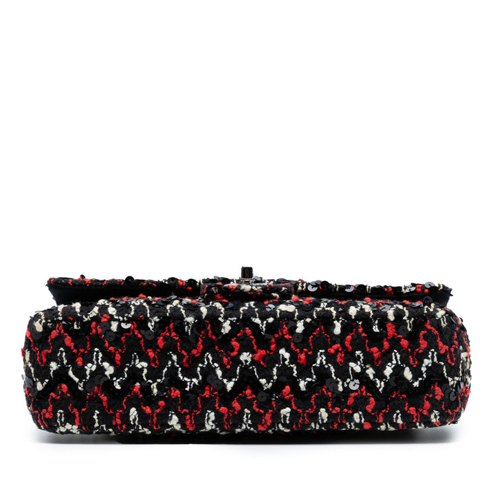 Chanel Medium Classic Tweed Sequinss Double rabat Noir – GABY PARIS Authentique