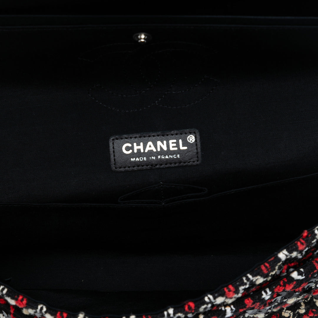 Chanel Medium Classic Tweed Sequinss Double rabat Noir – GABY PARIS Authentique