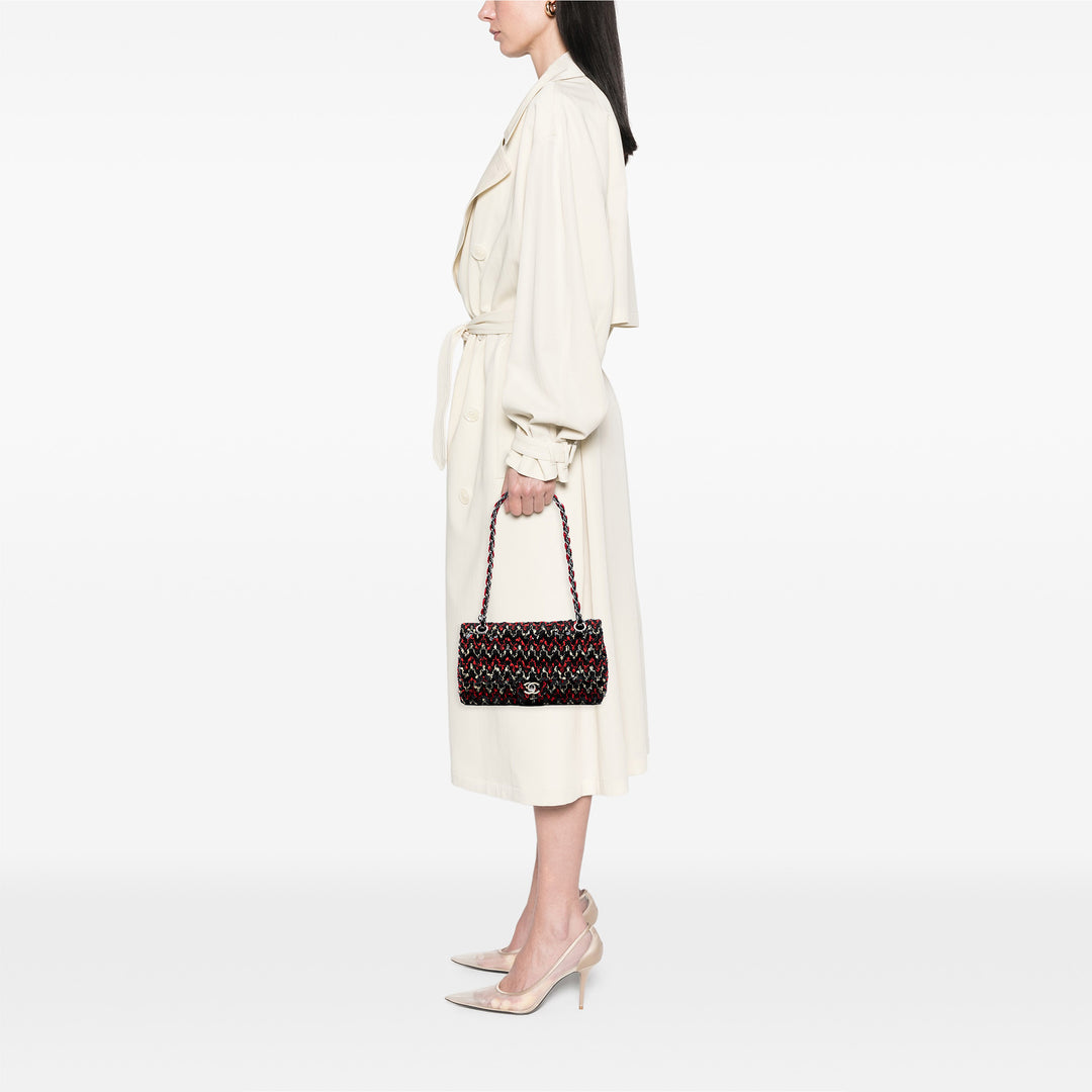 Chanel Medium Classic Tweed Sequinss Double rabat Noir – GABY PARIS Authentique