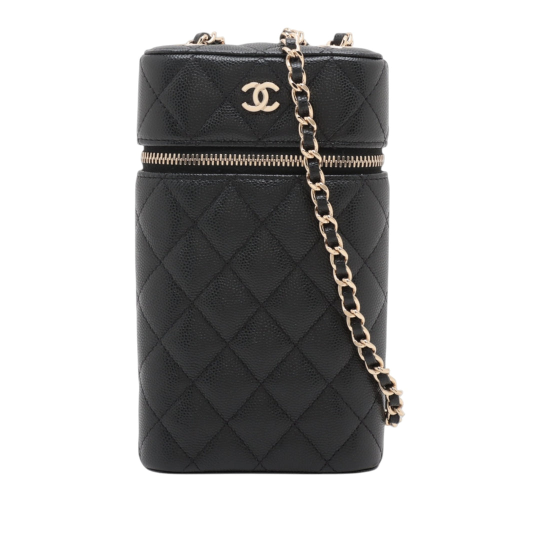 Chanel CC Matelassé Caviar Phone Holder avec chaîne