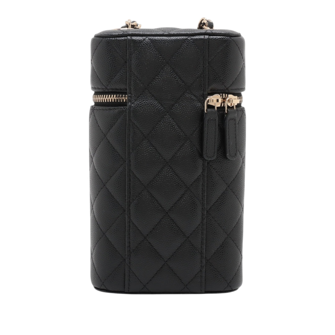 Chanel CC Matelassé Caviar Phone Holder avec chaîne