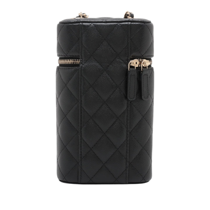 Chanel CC Matelassé Caviar Phone Holder avec chaîne