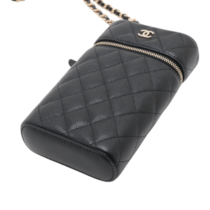 Chanel CC Matelassé Caviar Phone Holder avec chaîne