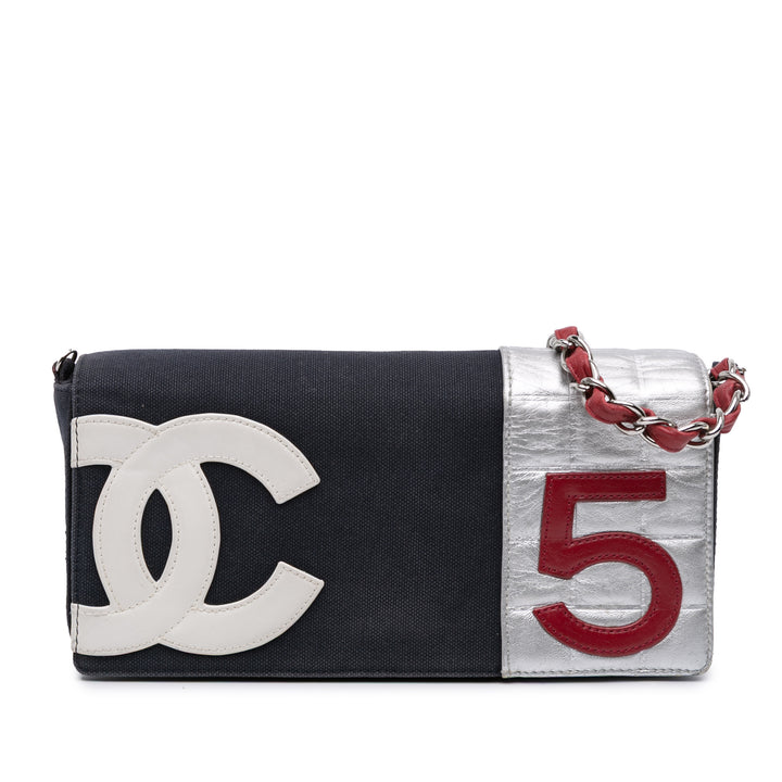 Chanel Multicolor Toile and Cuir No.5 Flap Bleu