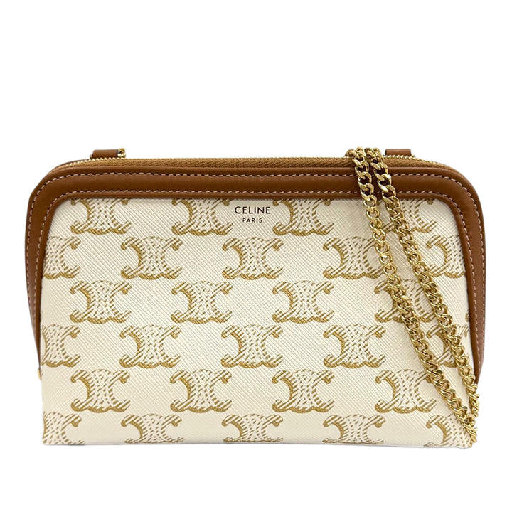 Triomphe Pochette avec chaîne Triomphe enduite Blanc