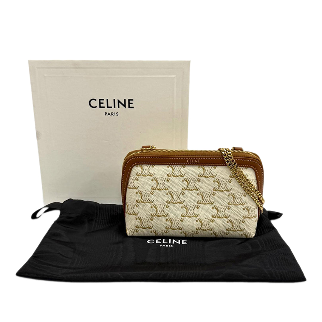 Triomphe Pochette avec chaîne Triomphe enduite Blanc