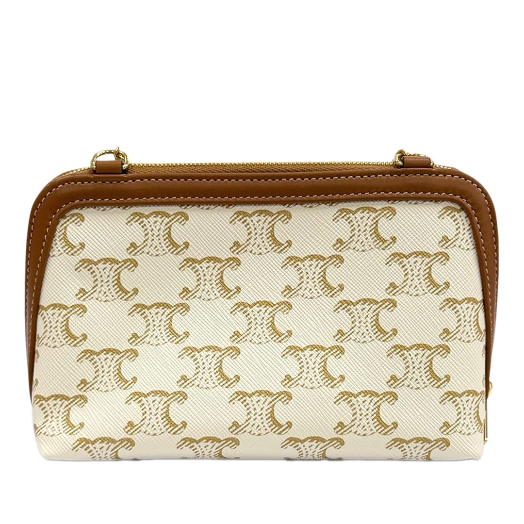 Triomphe Pochette avec chaîne Triomphe enduite Blanc