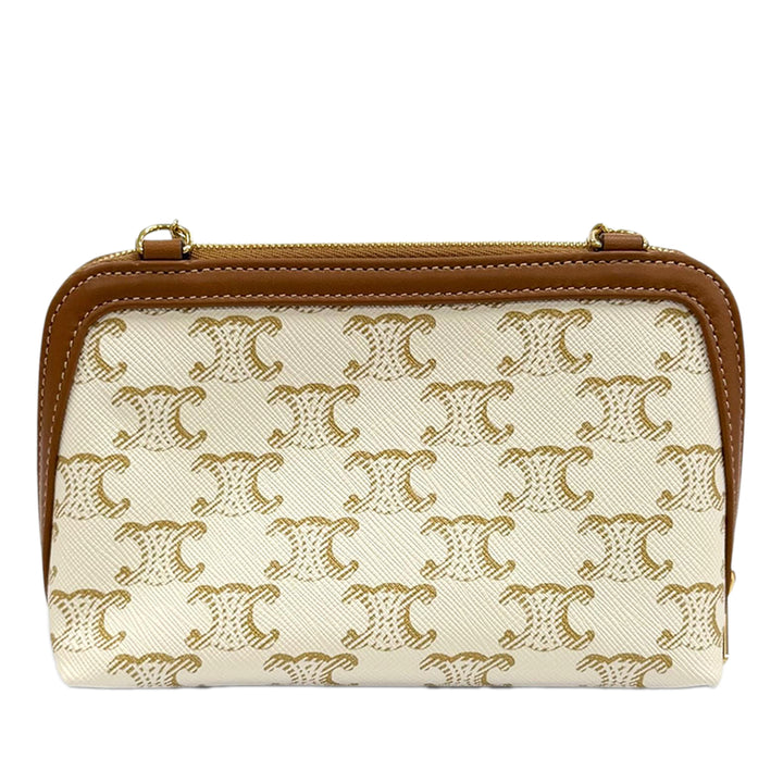 Triomphe Pochette avec chaîne Triomphe enduite Blanc
