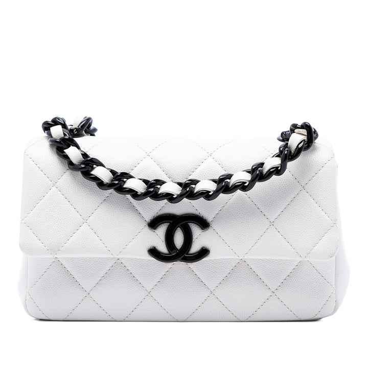 Chanel Matelassé My Everything à rabat Petit Cuir caviar Blanc – vue principale – GABY PARIS