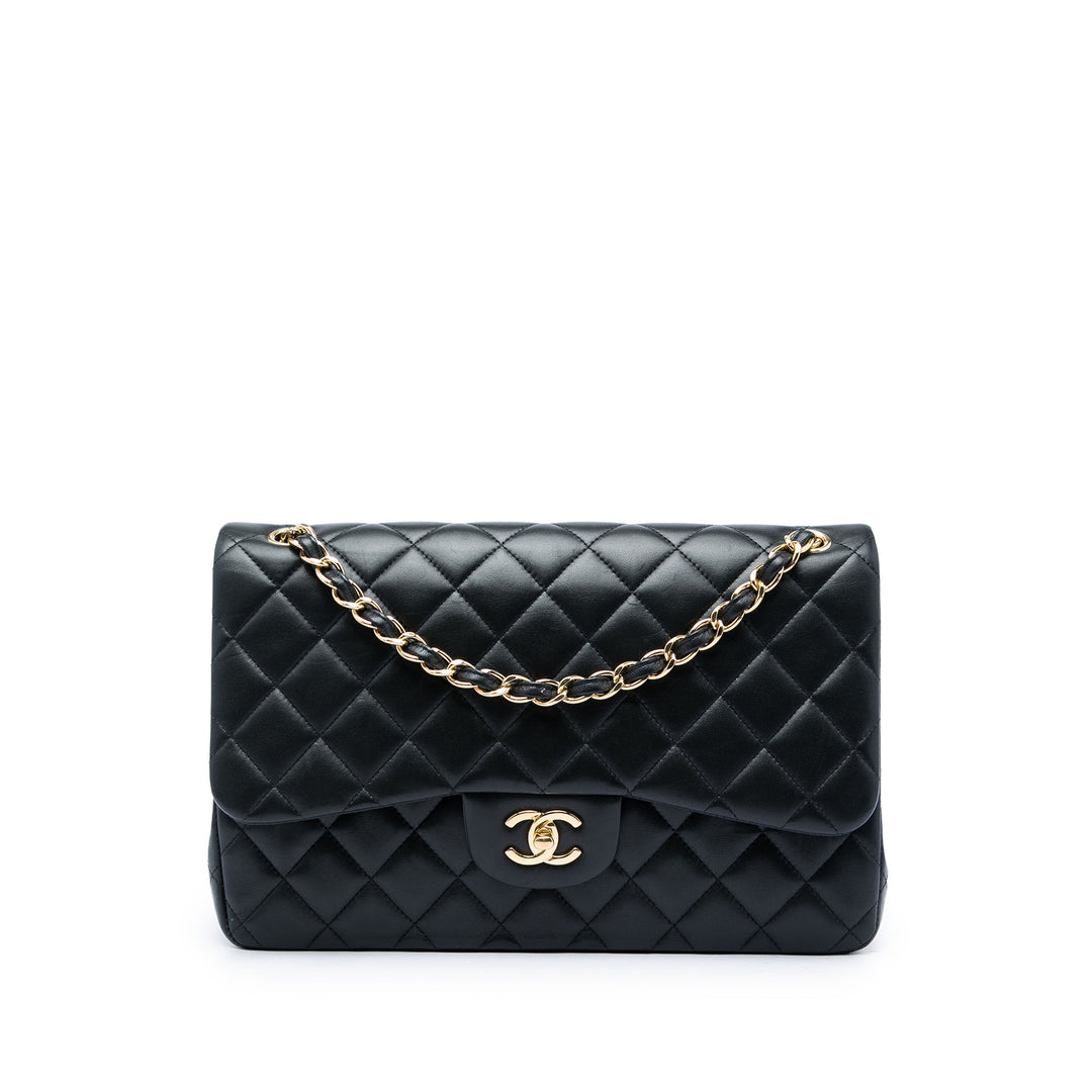 Chanel Classic Double rabat Jumbo Cuir d'agneau Noir – vue principale – GABY PARIS