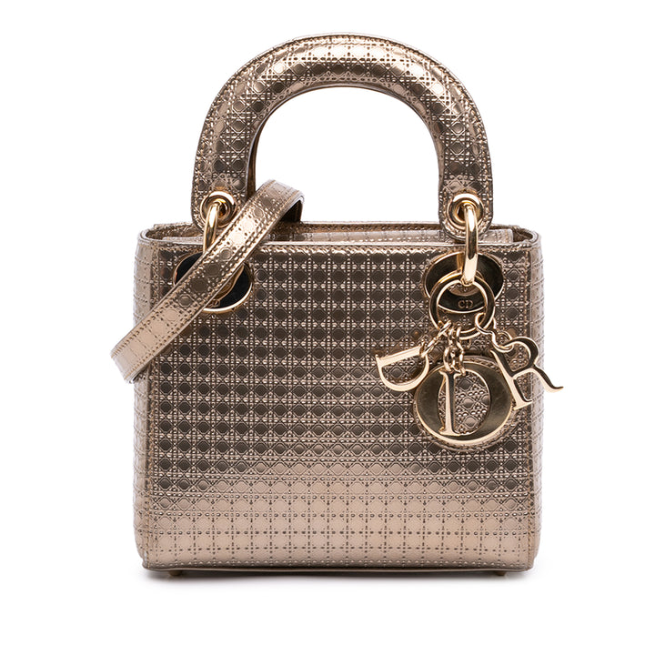 Métallisé Microcannage Lady Dior Mini Doré