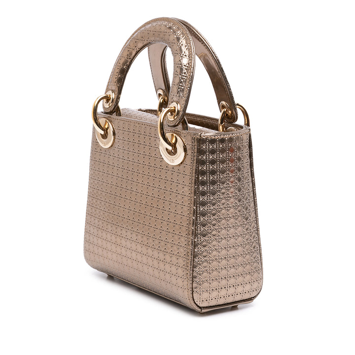 Métallisé Microcannage Lady Dior Mini Doré