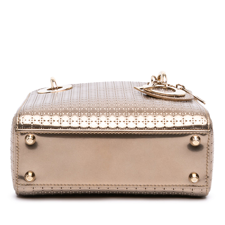 Métallisé Microcannage Lady Dior Mini Doré