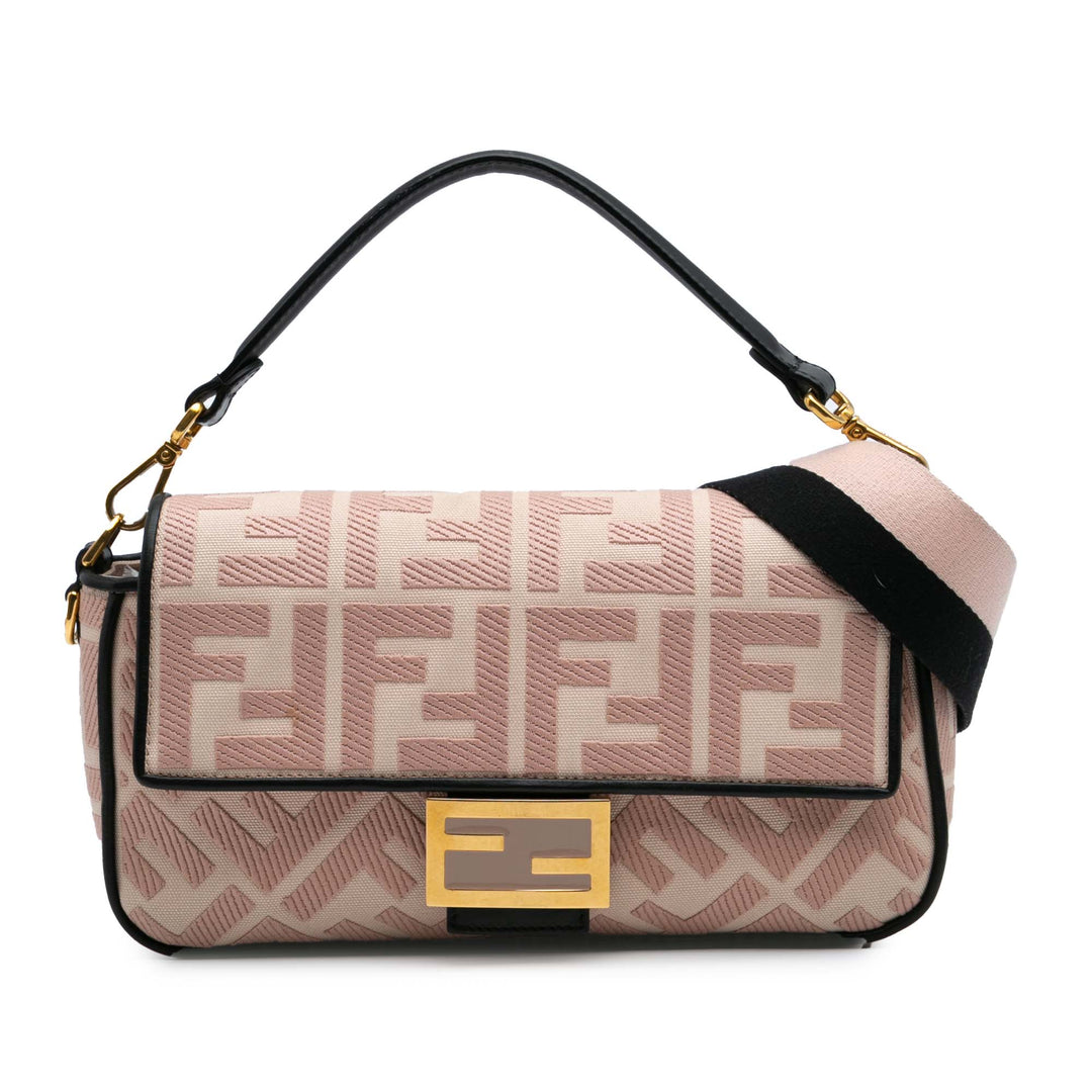 Zucca Embroidered Canvas Baguette Satchel Pink - Gaby Paris