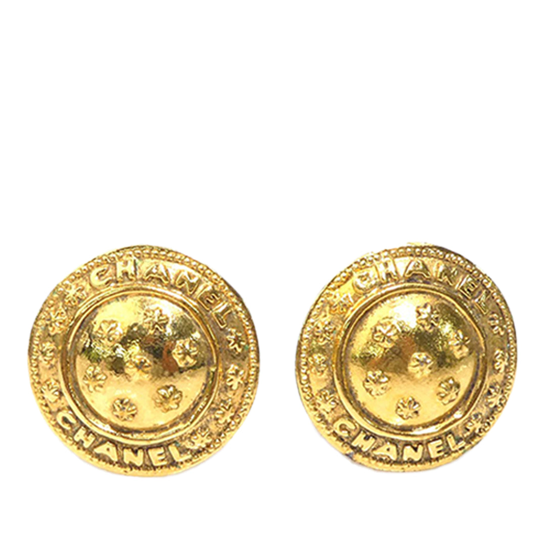 Chanel plaqué Camellia Rond À clip Boucles d'oreilles Doré – vue principale – GABY PARIS